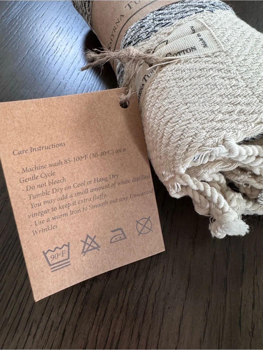 Brand New 15” x 48” Turkish Cotton Cream & Gray Table Runner